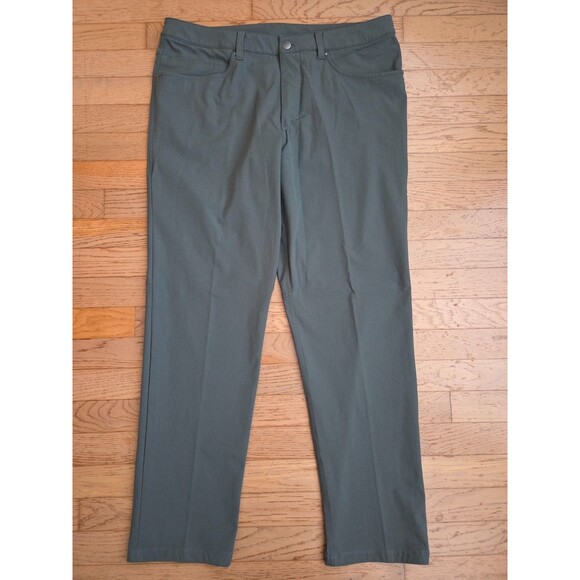 Lululemon Pants Mens Olive Green ABC Trousers Slim Fit 5 Pocket Sz 35 EUC - Picture 1 of 6
